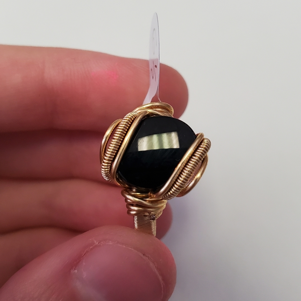 "Golden scales" Mystery Stone Handmade Wire Wrap Ring Size 6.5 - Picture 5 of 7